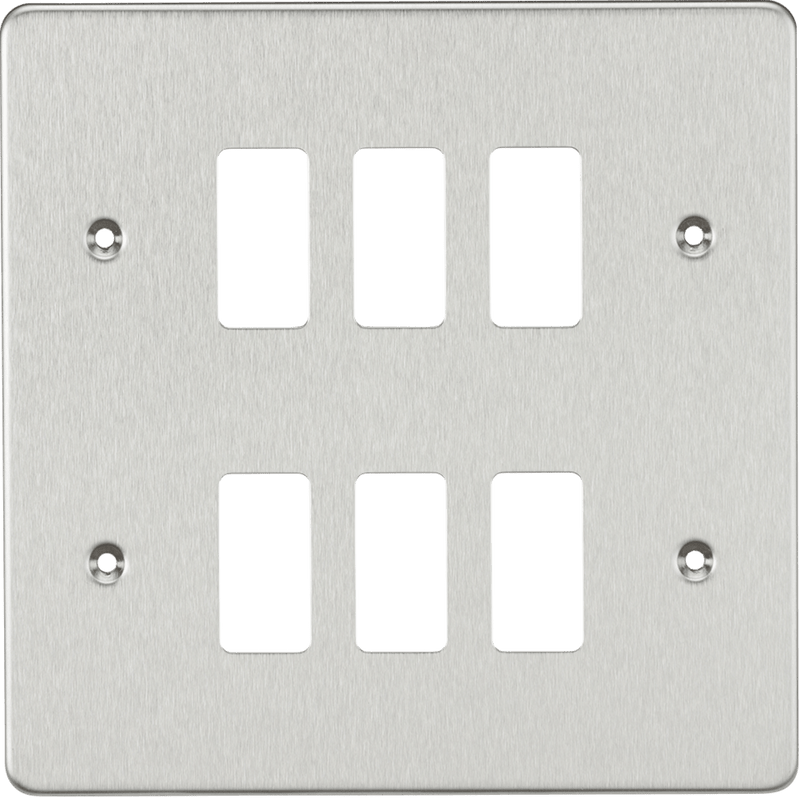 Knightsbridge MLA GDFP006BC Flat plate 6G grid faceplate - brushed chrome - Knightsbridge MLA - Falcon Electrical UK