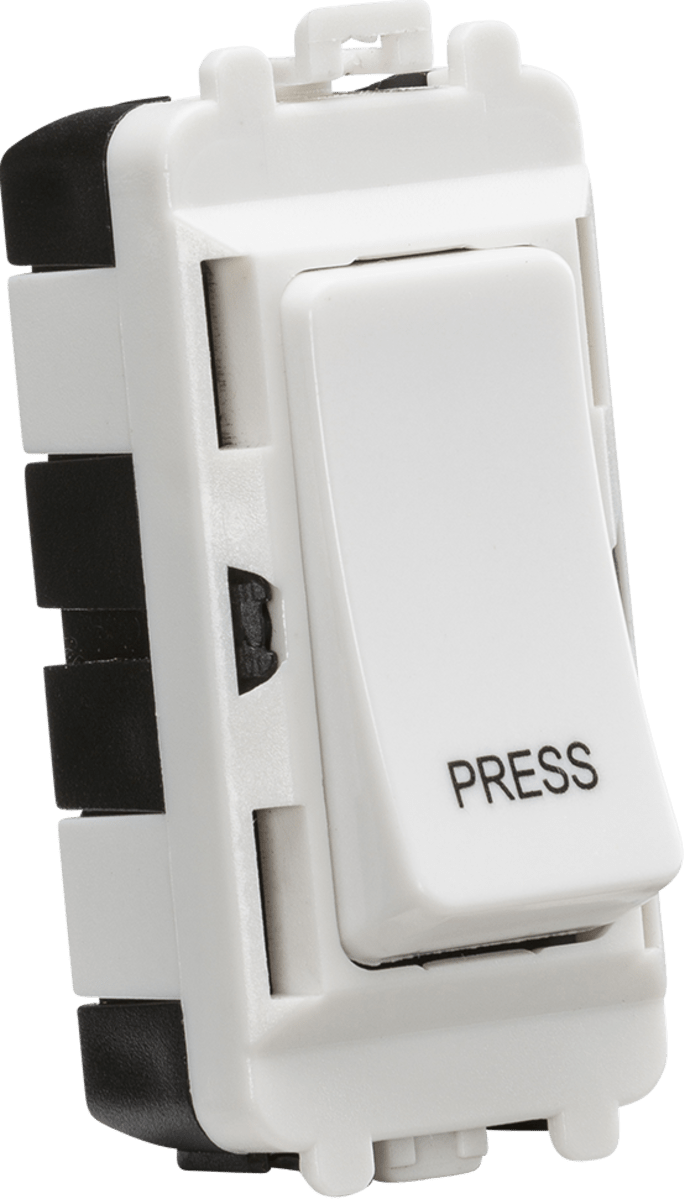 Knightsbridge MLA GDM006U 20AX 2 way retractive SP module (marked PRESS) - white - Knightsbridge MLA - Falcon Electrical UK