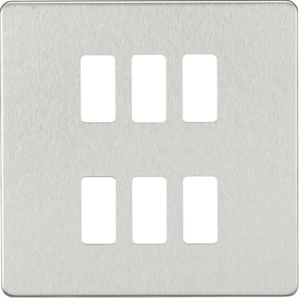 Knightsbridge MLA GDSF006BC Screwless 6G grid faceplate - brushed chrome - Knightsbridge MLA - Falcon Electrical UK