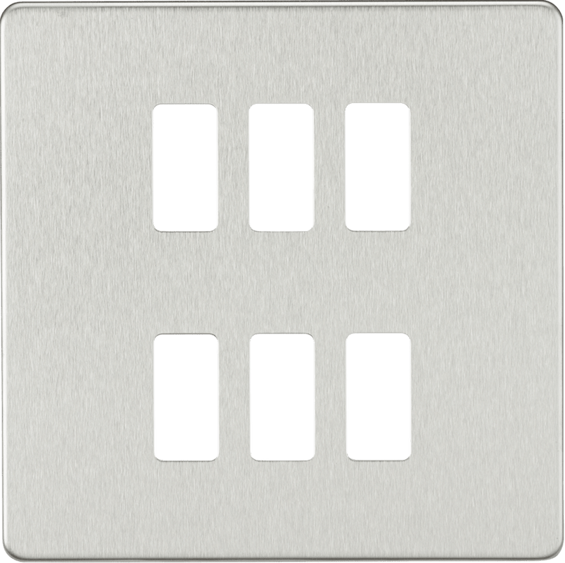 Knightsbridge MLA GDSF006BC Screwless 6G grid faceplate - brushed chrome - Knightsbridge MLA - Falcon Electrical UK