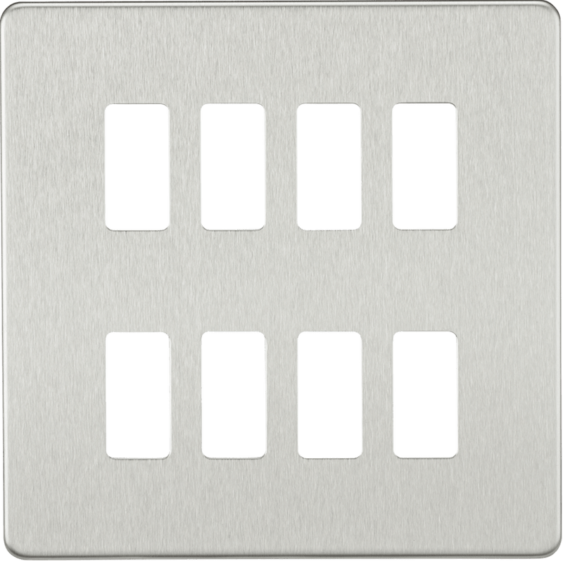 Knightsbridge MLA GDSF008BC Screwless 8G grid faceplate - brushed chrome - Knightsbridge MLA - Falcon Electrical UK