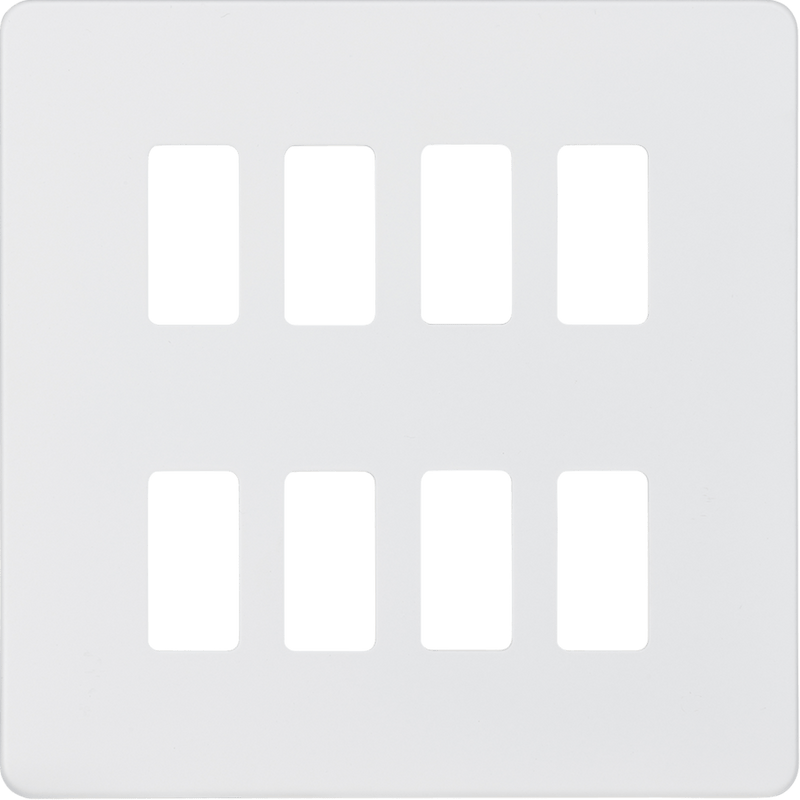 Knightsbridge MLA GDSF008MW Screwless 8G grid faceplate - matt white - Knightsbridge MLA - Falcon Electrical UK