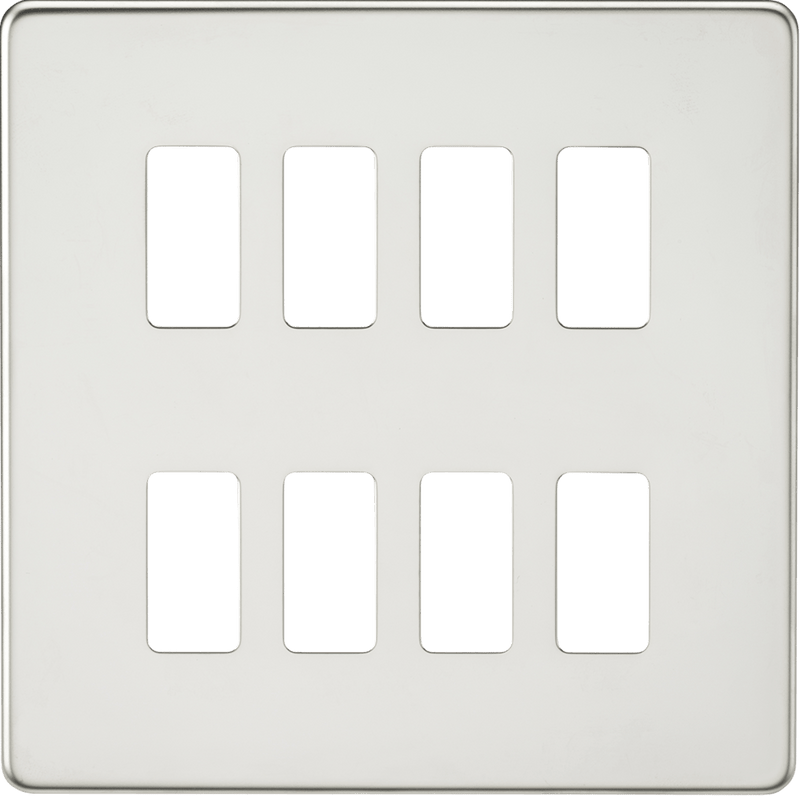 Knightsbridge MLA GDSF008PC Screwless 8G grid faceplate - polished chrome - Knightsbridge MLA - Falcon Electrical UK