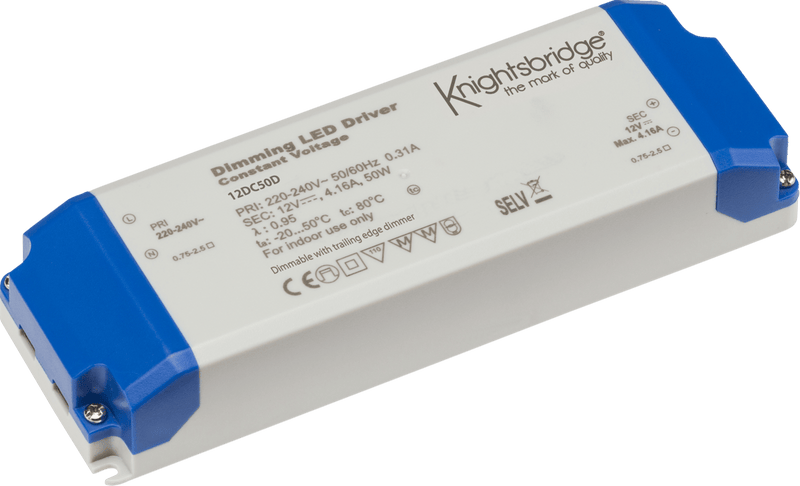 Knightsbridge MLA 12DC50D IP20 12V 50W DC Dimmable LED Driver - Constant Voltage - Knightsbridge MLA - Falcon Electrical UK