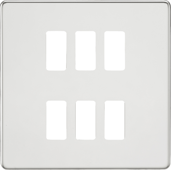 Knightsbridge MLA GDSF006PC Screwless 6G grid faceplate - polished chrome - Knightsbridge MLA - Falcon Electrical UK