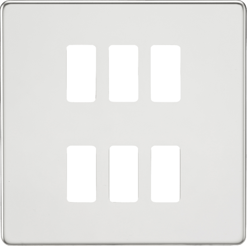 Knightsbridge MLA GDSF006PC Screwless 6G grid faceplate - polished chrome - Knightsbridge MLA - Falcon Electrical UK