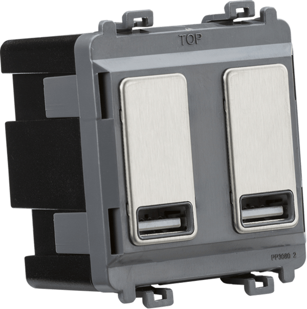 Knightsbridge MLA GDM016BC Dual USB charger module (2 x grid positions) 5V 2.4A (shared) - brushed chrome - Knightsbridge MLA - Falcon Electrical UK