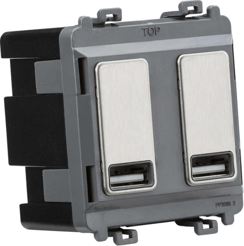 Knightsbridge MLA GDM016BC Dual USB charger module (2 x grid positions) 5V 2.4A (shared) - brushed chrome - Knightsbridge MLA - Falcon Electrical UK