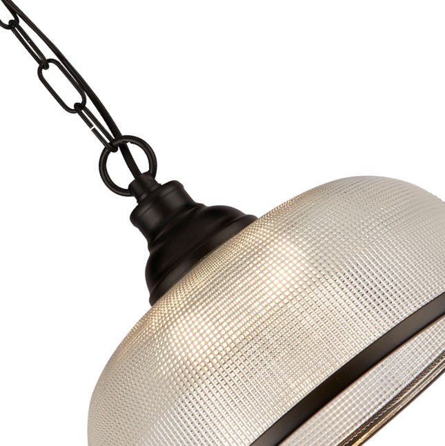 Searchlight 1682BK Highworth Pendant - Matt Black Metal & Holophane Style Glass - Searchlight - Falcon Electrical UK