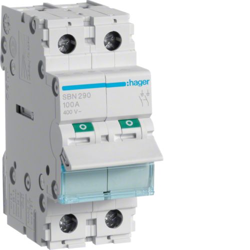 Hager SBN290 2-Pole (DP), 100A Main Switch - Hager - Falcon Electrical UK