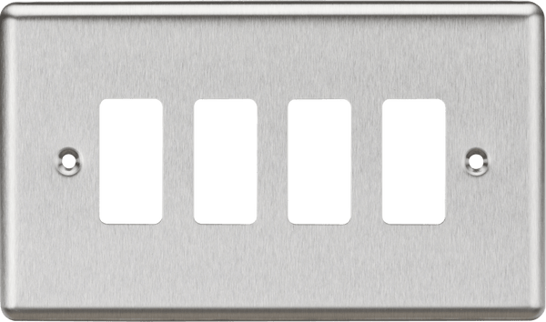 Knightsbridge MLA GDCL4BC 4G Grid Faceplate - Rounded Edge Brushed Chrome - Knightsbridge MLA - Falcon Electrical UK