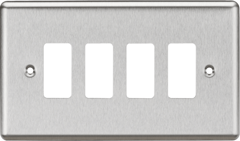 Knightsbridge MLA GDCL4BC 4G Grid Faceplate - Rounded Edge Brushed Chrome - Knightsbridge MLA - Falcon Electrical UK