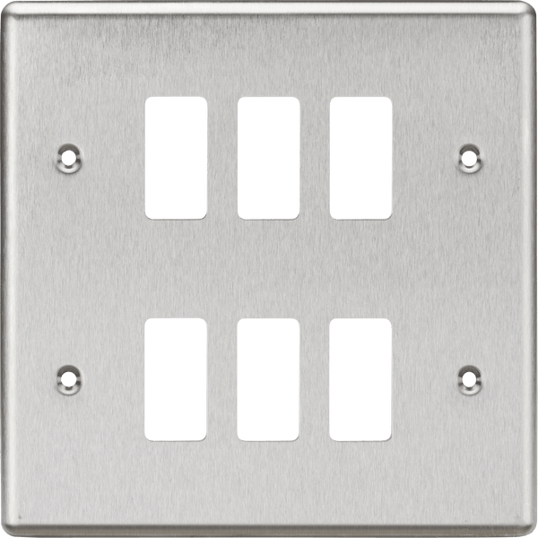 Knightsbridge MLA GDCL6BC 6G Grid Faceplate - Rounded Edge Brushed Chrome - Knightsbridge MLA - Falcon Electrical UK