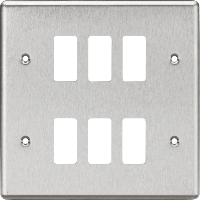 Knightsbridge MLA GDCL6BC 6G Grid Faceplate - Rounded Edge Brushed Chrome - Knightsbridge MLA - Falcon Electrical UK