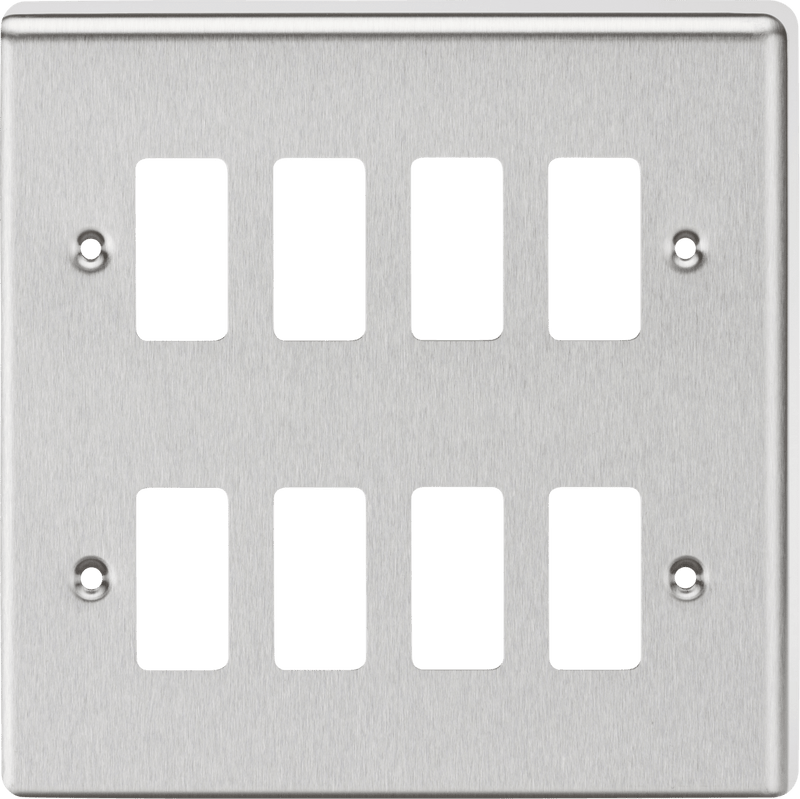 Knightsbridge MLA GDCL8BC 8G Grid Faceplate - Rounded Edge Brushed Chrome - Knightsbridge MLA - Falcon Electrical UK