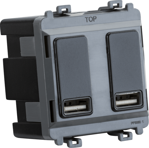 Knightsbridge MLA GDM016MB Dual USB charger module (2 x grid positions) 5V 2.4A (shared) - matt black - Knightsbridge MLA - Falcon Electrical UK