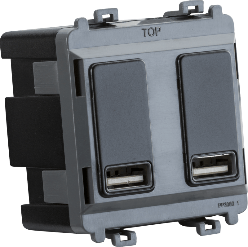 Knightsbridge MLA GDM016MB Dual USB charger module (2 x grid positions) 5V 2.4A (shared) - matt black - Knightsbridge MLA - Falcon Electrical UK