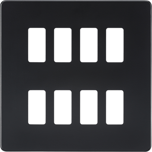 Knightsbridge MLA GDSF008MB Screwless 8G grid faceplate - matt black - Knightsbridge MLA - Falcon Electrical UK