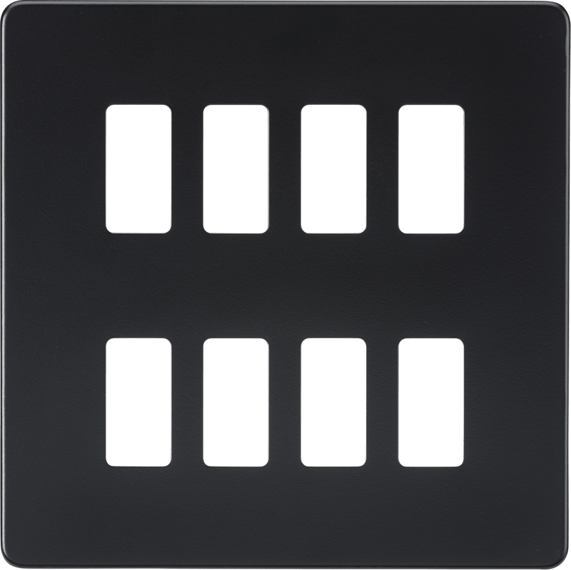 Knightsbridge MLA GDSF008MB Screwless 8G grid faceplate - matt black - Knightsbridge MLA - Falcon Electrical UK