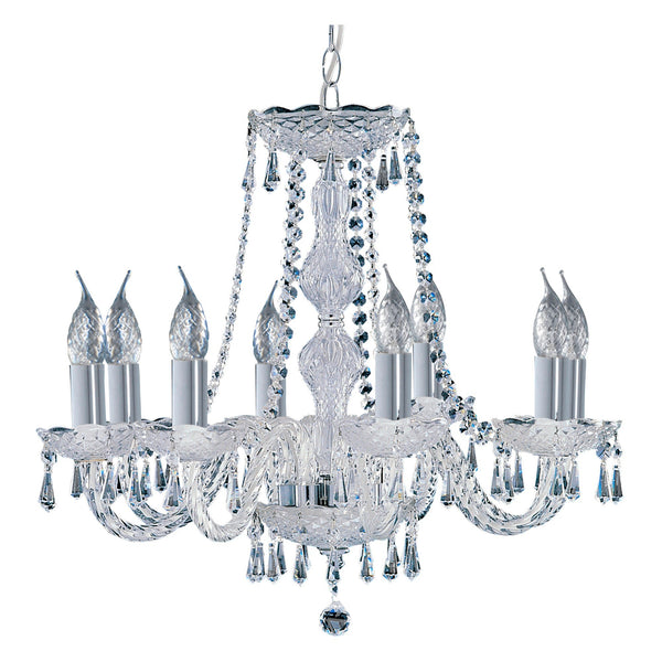 Searchlight 218-8 Hale 8Lt Chandelier - Chrome Metal & Clear Crystal - Searchlight - Falcon Electrical UK