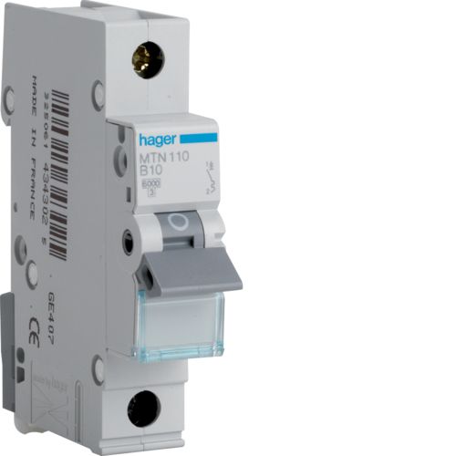 Hager MTN110 10A, 1-Pole, 6kA, B-Type MCB - Hager - Falcon Electrical UK