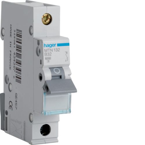 Hager MTN132 32A, 1-Pole, 6kA, B-Type MCB - Hager - Falcon Electrical UK