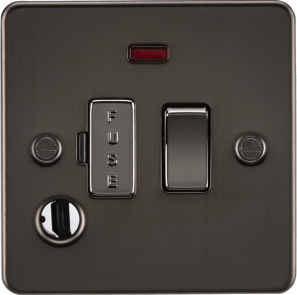 Knightsbridge MLA FP6300FGM Flat Plate 13A switched fused spur unit with neon and flex outlet - gunmetal - Knightsbridge MLA - Falcon Electrical UK