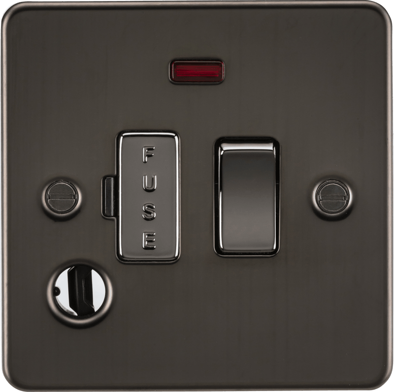 Knightsbridge MLA FP6300FGM Flat Plate 13A switched fused spur unit with neon and flex outlet - gunmetal - Knightsbridge MLA - Falcon Electrical UK
