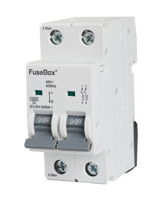 Fusebox MT10C102 3 Phase, MCB, Double Pole 10A 10kA,Curve C - Fusebox - Falcon Electrical UK