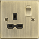 Knightsbridge MLA CS7AB 13A 1G DP Switched Socket with Black Insert - Square Edge Antique Brass - Knightsbridge MLA - Falcon Electrical UK