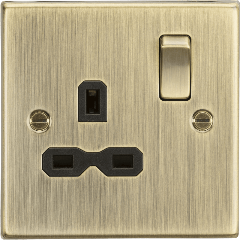 Knightsbridge MLA CS7AB 13A 1G DP Switched Socket with Black Insert - Square Edge Antique Brass - Knightsbridge MLA - Falcon Electrical UK