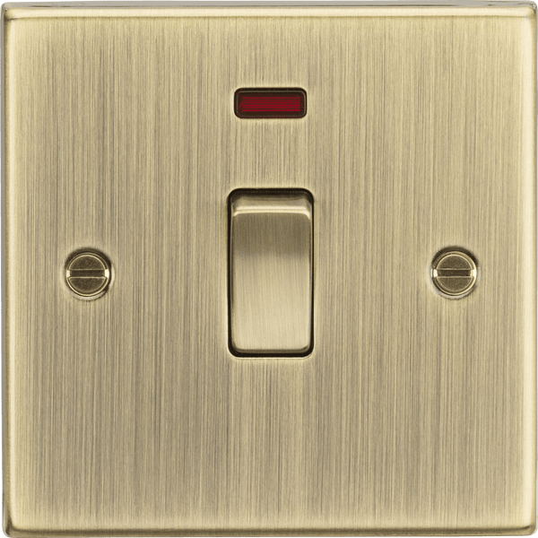 Knightsbridge MLA CS834NAB 20A 1G DP Switch with Neon - Square Edge Antique Brass - Knightsbridge MLA - Falcon Electrical UK