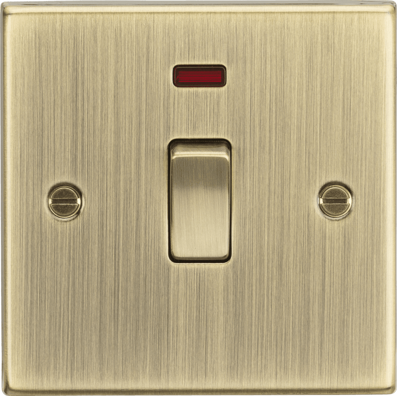 Knightsbridge MLA CS834NAB 20A 1G DP Switch with Neon - Square Edge Antique Brass - Knightsbridge MLA - Falcon Electrical UK