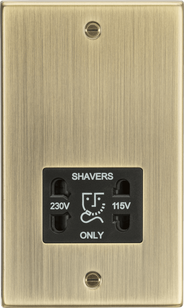 Knightsbridge MLA CS89AB 115-230V Dual Voltage Shaver Socket with Black Insert - Square Edge Antique Brass - Knightsbridge MLA - Falcon Electrical UK