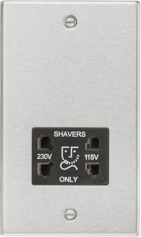 Knightsbridge MLA CS89BC 115/230V Dual Voltage Shaver Socket with Black Insert - Square Edge Brushed Chrome - Knightsbridge MLA - Falcon Electrical UK