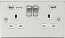 Knightsbridge MLA CS9906BCW 13A 2G DP Switched Socket with Dual USB Charger (Type-A FASTCHARGE port) - Brushed Chrome/White - Knightsbridge MLA - Falcon Electrical UK