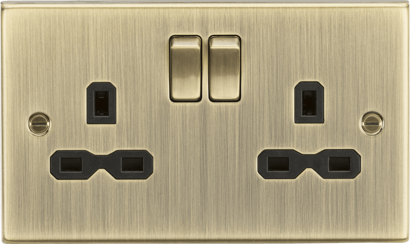 Knightsbridge MLA CS9AB 13A 2G Switched Socket with Black Insert - Square Edge Antique Brass - Knightsbridge MLA - Falcon Electrical UK