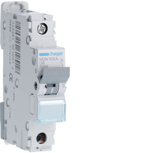Hager NDN163A 63A, 1-Pole, 10kA-15kA, D-Curve Type AC MCB - Hager - Falcon Electrical UK