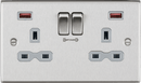 Knightsbridge MLA CS9908BCG 13A 2G DP Switched Socket with Dual USB FASTCHARGE ports (A + A) - Brushed Chrome with grey insert - Knightsbridge MLA - Falcon Electrical UK