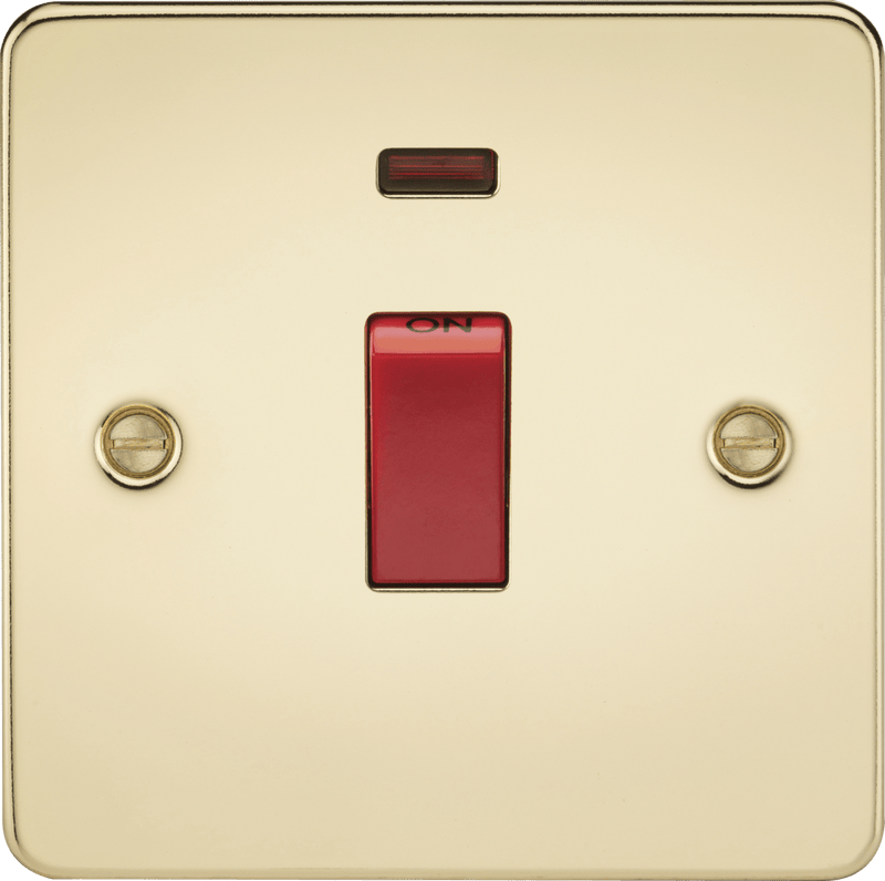 Knightsbridge MLA FP8331NPB Flat Plate 45A 1G DP switch with neon - polished brass - Knightsbridge MLA - Falcon Electrical UK