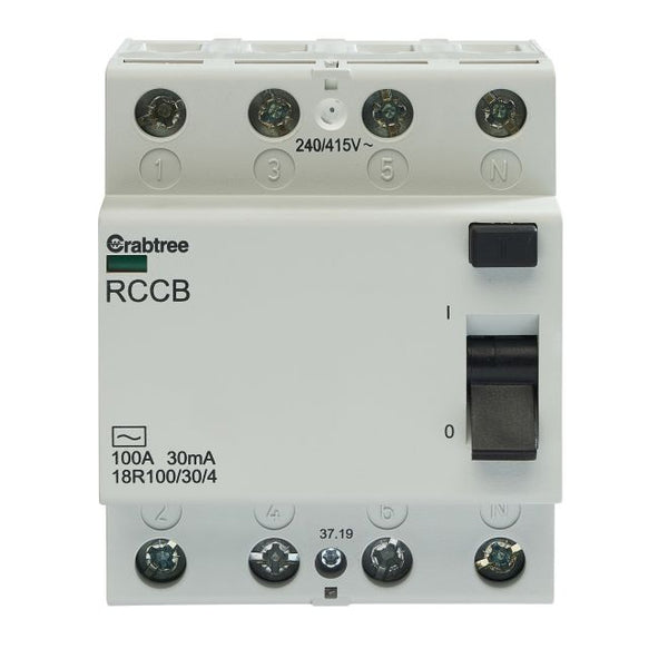 Crabtree 18R100-30-4 100A 30mA 4P RCCB - Crabtree - Falcon Electrical UK