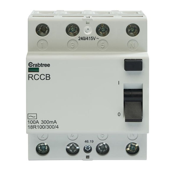 Crabtree 18R100-300-4 100A 300mA 4P RCCB - Crabtree - Falcon Electrical UK
