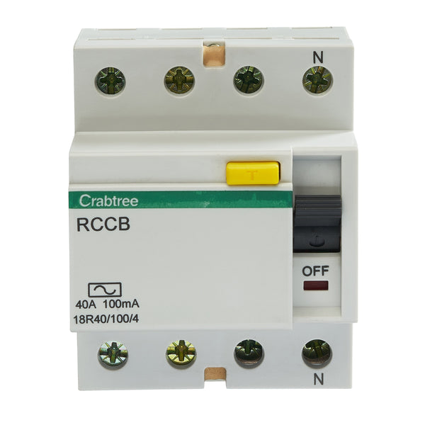 Crabtree 18R40-100-4 40A 100mA 4P RCCB - Crabtree - Falcon Electrical UK