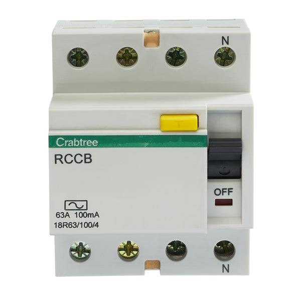 Crabtree 18R63-100-4 63A 100mA 4P RCCB - Crabtree - Falcon Electrical UK