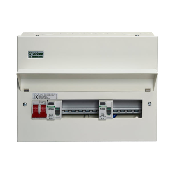 Crabtree 509-2135134B 9 Way Dual RCD Consumer Unit 100A Main Switch, 100A 30mA RCD +5, 100A 30mA RCD +4 - Crabtree - Falcon Electrical UK
