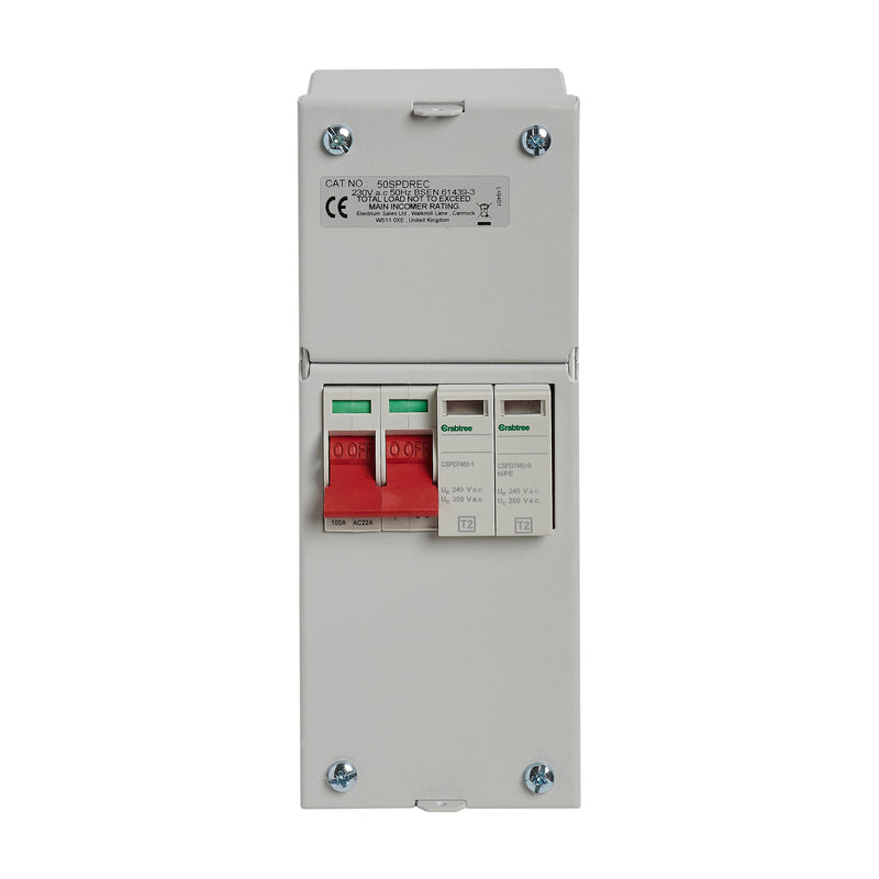 Crabtree 50SPDREC Enclosed, Metal, 100A DP Supply Isolator with Type 2 SPD - Crabtree - Falcon Electrical UK