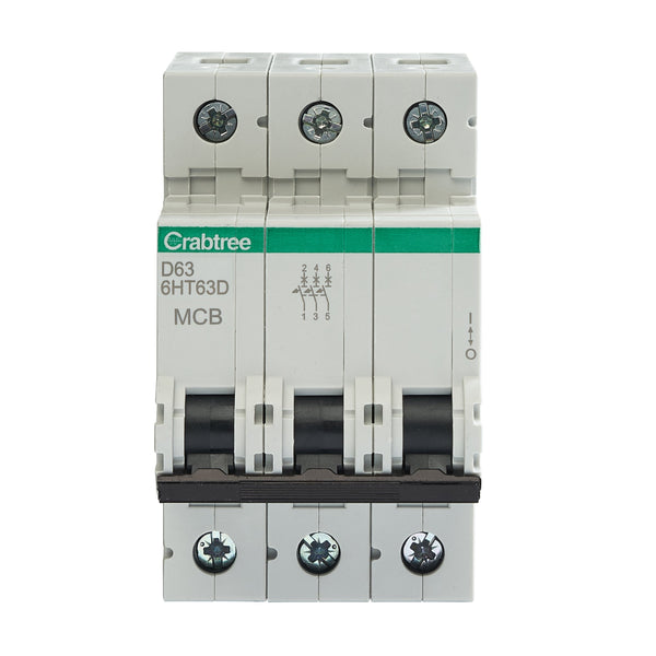 Crabtree 6HT63D D63 10kA 3P MCB (3 Module Width) - Crabtree - Falcon Electrical UK