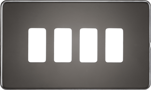 Knightsbridge MLA GDSF004BN Screwless 4G grid faceplate - black nickel - Knightsbridge MLA - Falcon Electrical UK