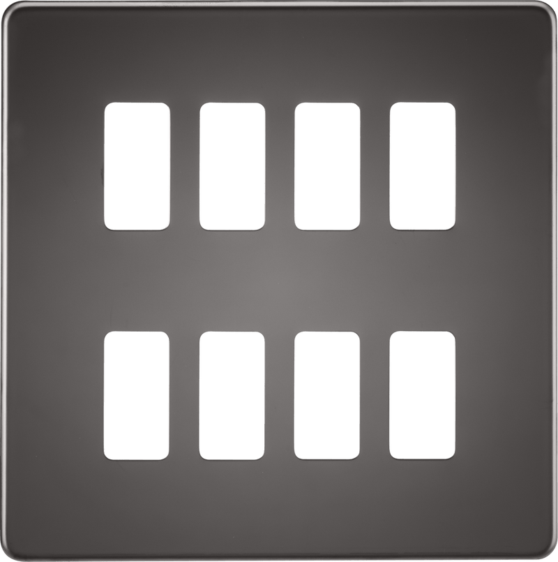 Knightsbridge MLA GDSF008BN Screwless 8G grid faceplate - black nickel - Knightsbridge MLA - Falcon Electrical UK