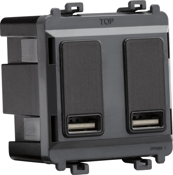 Knightsbridge MLA GDM016SB Dual USB charger module (2 x grid positions) 5V 2.4A (shared) - smoked bronze - Knightsbridge MLA - Falcon Electrical UK